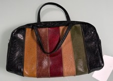 VTG 60's Mod Vinyl Satchel Handbag Multicolor Stripe Design GrannieCore