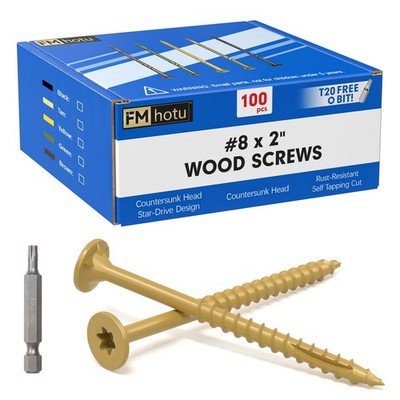 100 PCS #8 x 2 Deck Screws Star Drive Wood Rust Resistant Timber T20 Bit