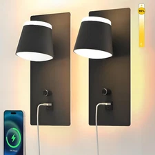 Modern LED Wall Sconces Set of Two,Dimmable Wall Lights for Bedroom with Dimm...