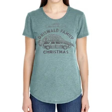 Women Juniors Green Heather Christmas Vacation Griswold Family Christmas T-Shirt