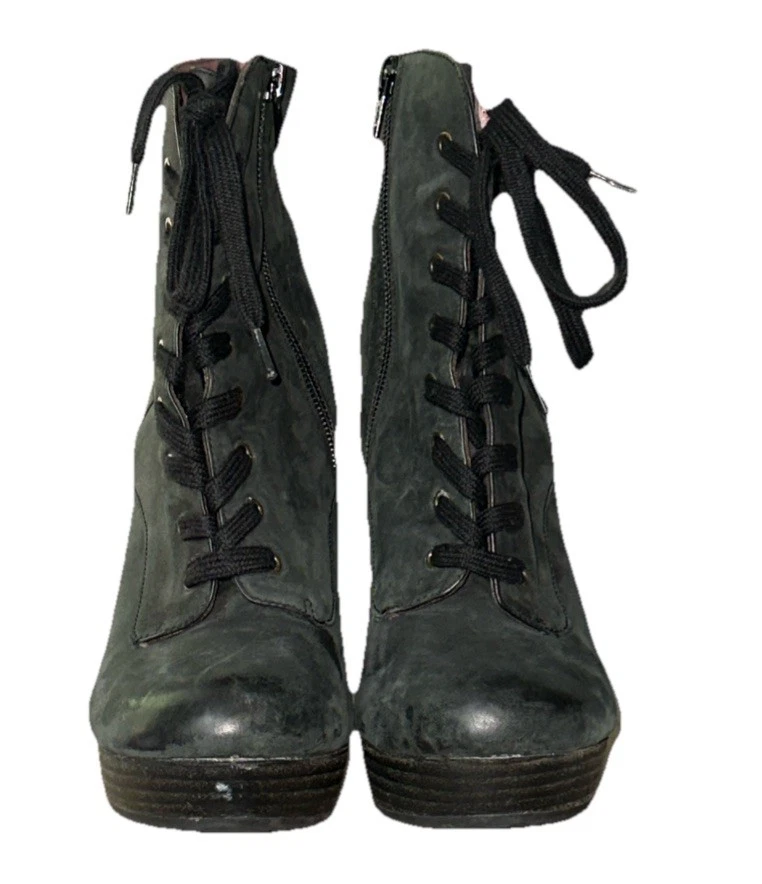 Botas al tobillo de lujo Rebel Ricki de cuero gris con cordones plataforma talla 39 EE. UU. 8,5 góticas Foto 3 de 4