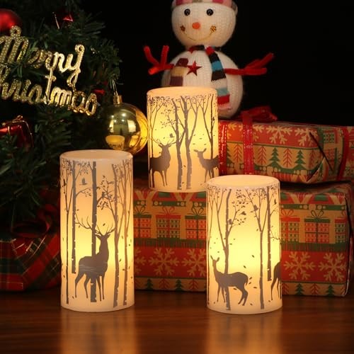 Christmas Flickering Flameless Candles with 6 Hour Timer Decal Silver Deer - Bild 4 von 8