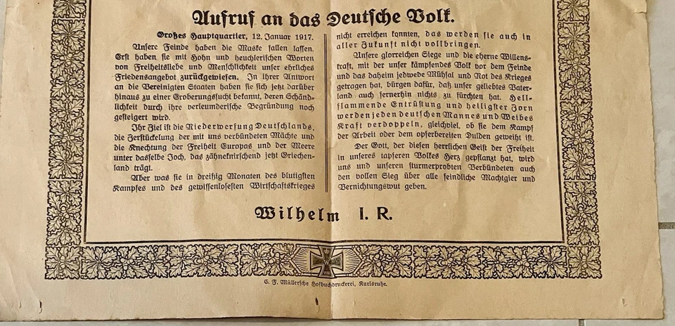 1916 / 1917 Propagandaplakat WW1 Kaiser Wilhelm II. Friedensangebot Original WK1 - Bild 2 von 4