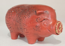 Vintage California USA Pottery Pig Bank Cork Nose Bright Floral Pattern F48