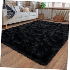 Black Rug for Bedroom, Super Fluffy 4x6 Ft Modern Shag Area Rugs, Soft Shaggy 