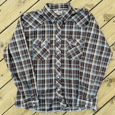 Vintage 70s Wrangler Western Pearl Snap Shirt USA Made XL Plaid