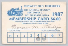 Midwest Old Threshers Membership Card 1987