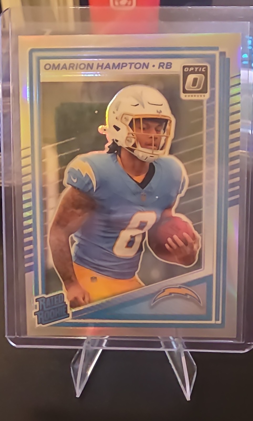 2025 Donruss - Rated Rookie Omarion Hampton #303 Optic Preview Holo Prizm (RC)