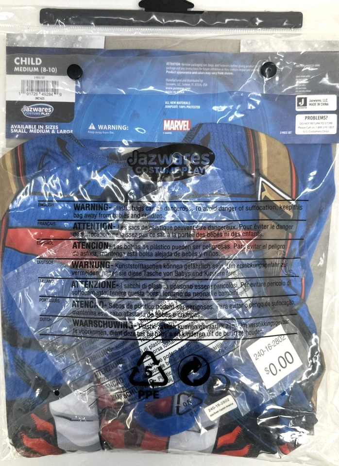 Disfraz Capitán América Niño MEDIANO 8-10 Marvel Vengadores Mono Máscara NUEVO Foto 3 de 3
