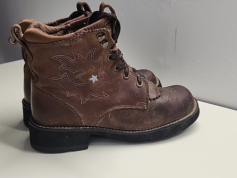 Ariat Women’s Leather Lace Up Roper Western Work Boots Brown Size 8B 16304 - Image 2 of 4