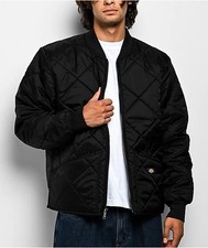 Dickies Men's Black Quilted Diamond Bomber Jacket Full Zip Size M