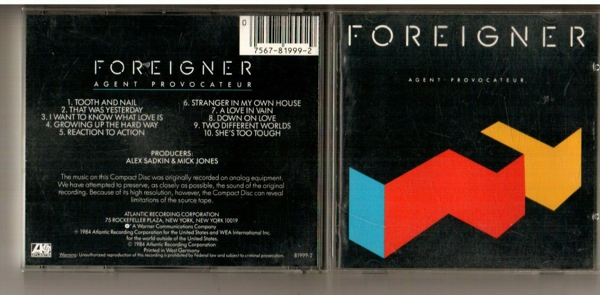 Rare 2895239-01 Foreigner Agent Provocateur 1984 CD West Germany