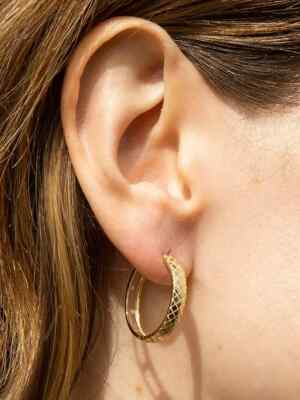 9ct Gold Quilted Large Hoop Earrings, Gold Diameter Length 4mm  Hallmarked UK