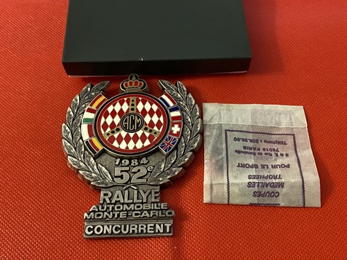 Automobilia Badge de calandre Enamel Rallye Monte Carlo 1984 Concurrent