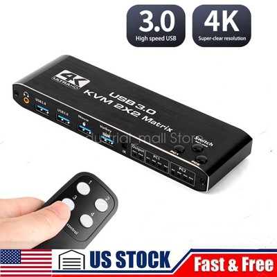 4K 2x2 HDMI Matrix KVM Switch Audio Extractor Splitter Dual Monitor HD Display