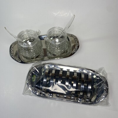 WMF Cromargan Strasbourg Toast Rack Stainless & Jam Jar Glass Set Germany Vtg