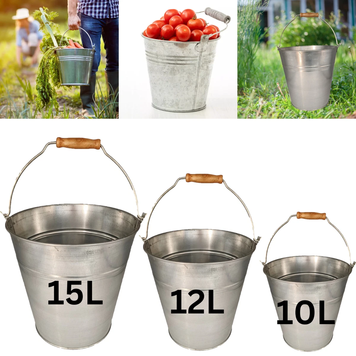 12L Galvanised Steel Metal Bucket Pail Water Coal Fire Greenhouse Garden Plant - View #8