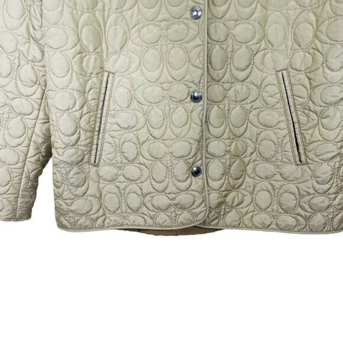 Coach Signature C Quilted Jacket Lightweight Snap Coat Size L Light Beige - Picture 4 of 12