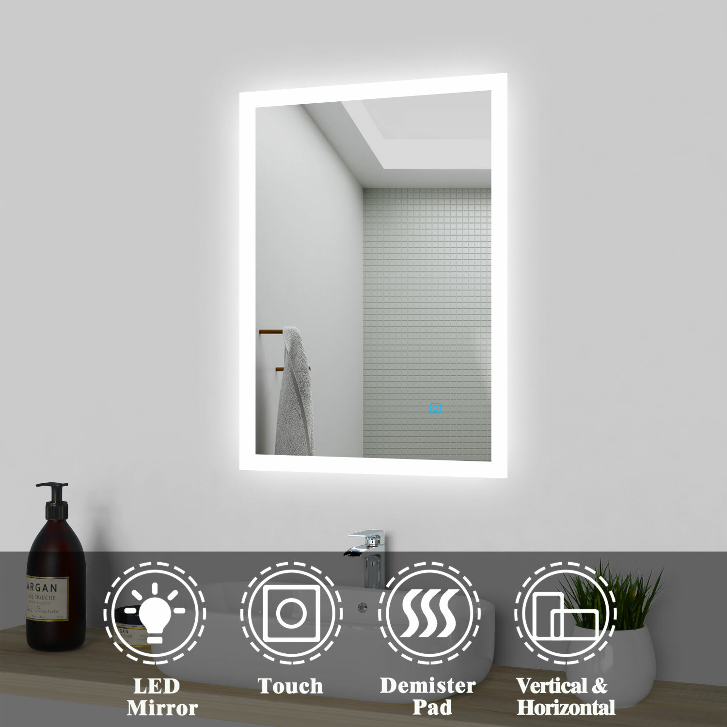 LED Cloakroom Bathroom Mirror Lights Touch Switch Illuminated Anti Mist