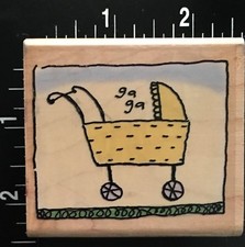 BABYSHOWER BABY CRADLE STROLLER Rubber Stampede Wood Mounted Rubber Stamp