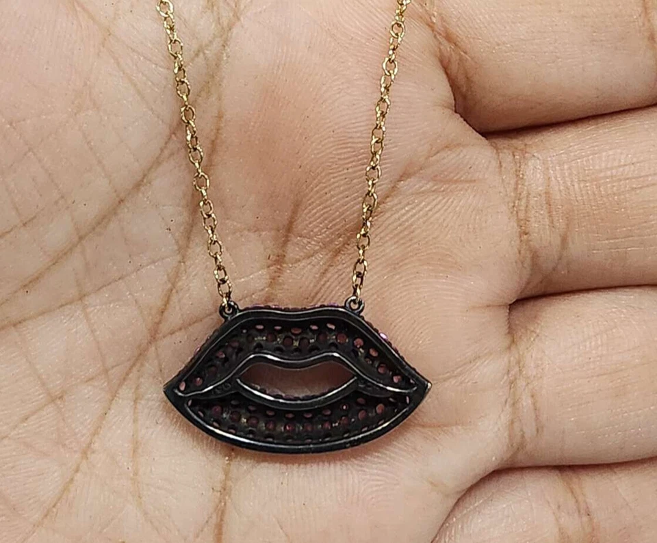 Rarezas Oro Sólido 14K Brodie Labios Zafiro Rosa 1.63ct Con Collar de Cadena 18" Foto 4 de 4