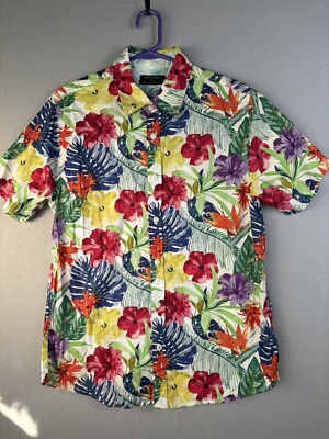 Ocean Current Men s Shirt M Hawaiian Button Up Shirt Short Sleeve Botanical 3046