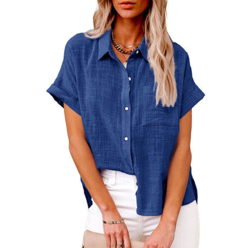 Damen Übergröße Baumwolle Leinen Sommer weiche Bluse Tops Damen kurzärmeliges Shirt - Bild 16 von 17
