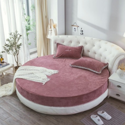 1pcs Round Coral Fleece Fitted Bed Sheet Solid Color Velvet Round Mattress Cover