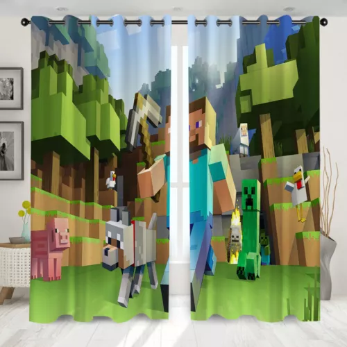 Tende camera da letto bambini videogioco 3D Minecraft anello oscurante decorazione porta protezione UV - Foto 14 di 20
