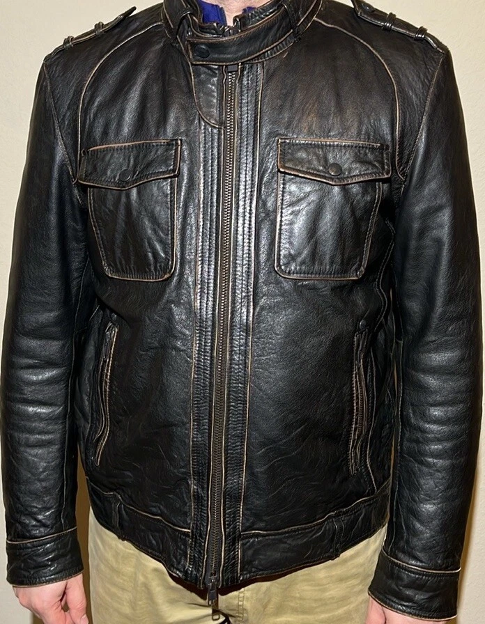 Chaqueta de cuero Vince Camuto para hombre talla grande L marrón oscuro Foto 2 de 4