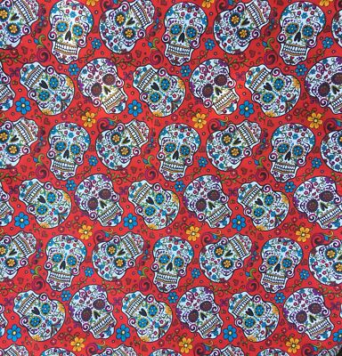 1/2 m Rot Candy/Sugar Skull Tag der Toten Baumwollstoff Halloween