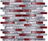 Naturstein Glasmosaik Grau Mit Rot GläNzend Wand KüChe Bad Dusche - Mos87-0409_F