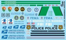 Gofer 11057 US Government Vehicles FBI, USPS, FEMA, Park decal sheet 1/24, 1/25