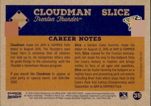 2019 Trenton Thunder Choice #35 Cloudman and Slice MASCOTS - NM Baseball Card - 第 2/2 張圖片