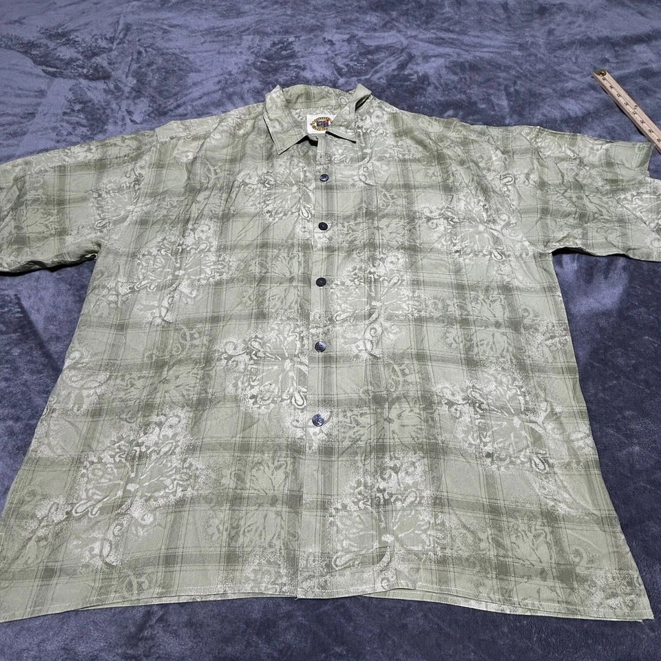 Camisa Pusser's West Indies Para Hombre Cuello Lazo Abotonada Verde XL 100% Seda Foto 2 de 4