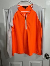 Lauren Ralph Lauren Women's XL Orange White Waffle Knit 1/4 Zip Pullover Shirt