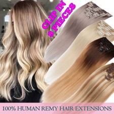 Top Clip in 8pcs Full Head 100 Remy Human Hair Extensions Ombre Balayage 8PCS