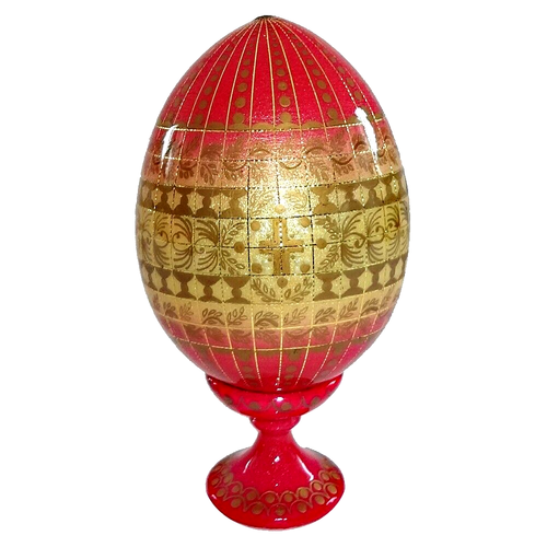 Oeuf Russe En Bois Décoré Fils D'Or – Décoration De Pâques Fait Main – Collection