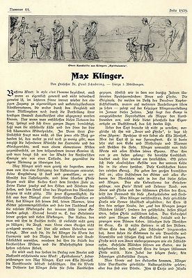 Prof.Paul Schubring: Max Klinger Essay m.Abb.aus ''Epithalamia'' c.1907