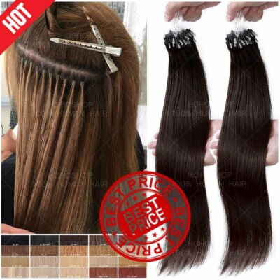 16''-24'' Microring Loop Remy Echthaar Extensions Nano Beads Ring 1G 200 Strähnen