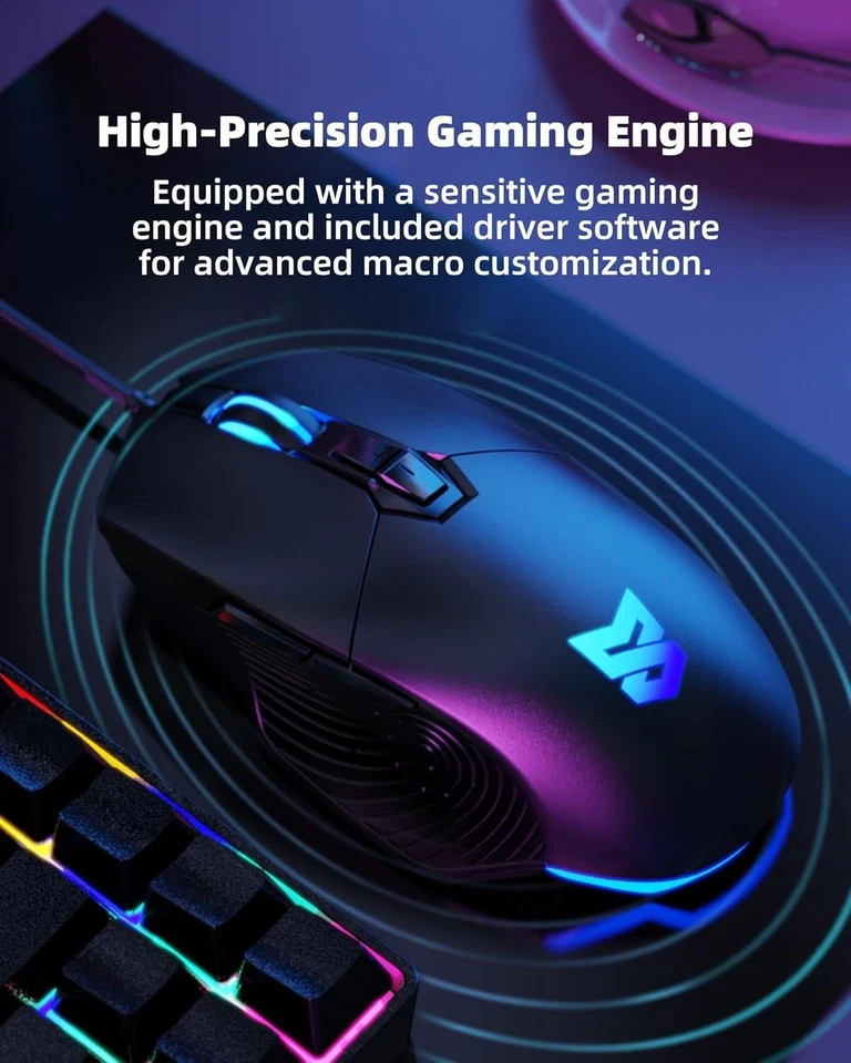 Ergonomic Wired Gaming Mouse 7200 Optical 8 Programmable Buttons RGB Light - Image 2 of 4