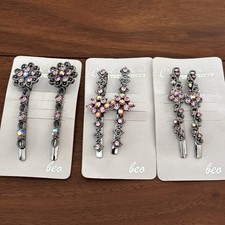 Rhinestone Crystal AB Bobby Pins Barrette Hair Clips Pink 3 Sets Fairy Vtg Look