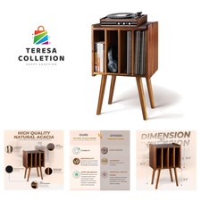 Wooden LP Record Player Stand with 4 Cabinets, Holds up to 100 Vinyls, Metal ...