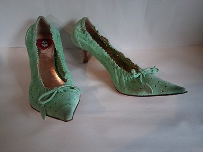 Vintage Irregular Choice Size 38 Seafoam Green Teal Pierced Suede 