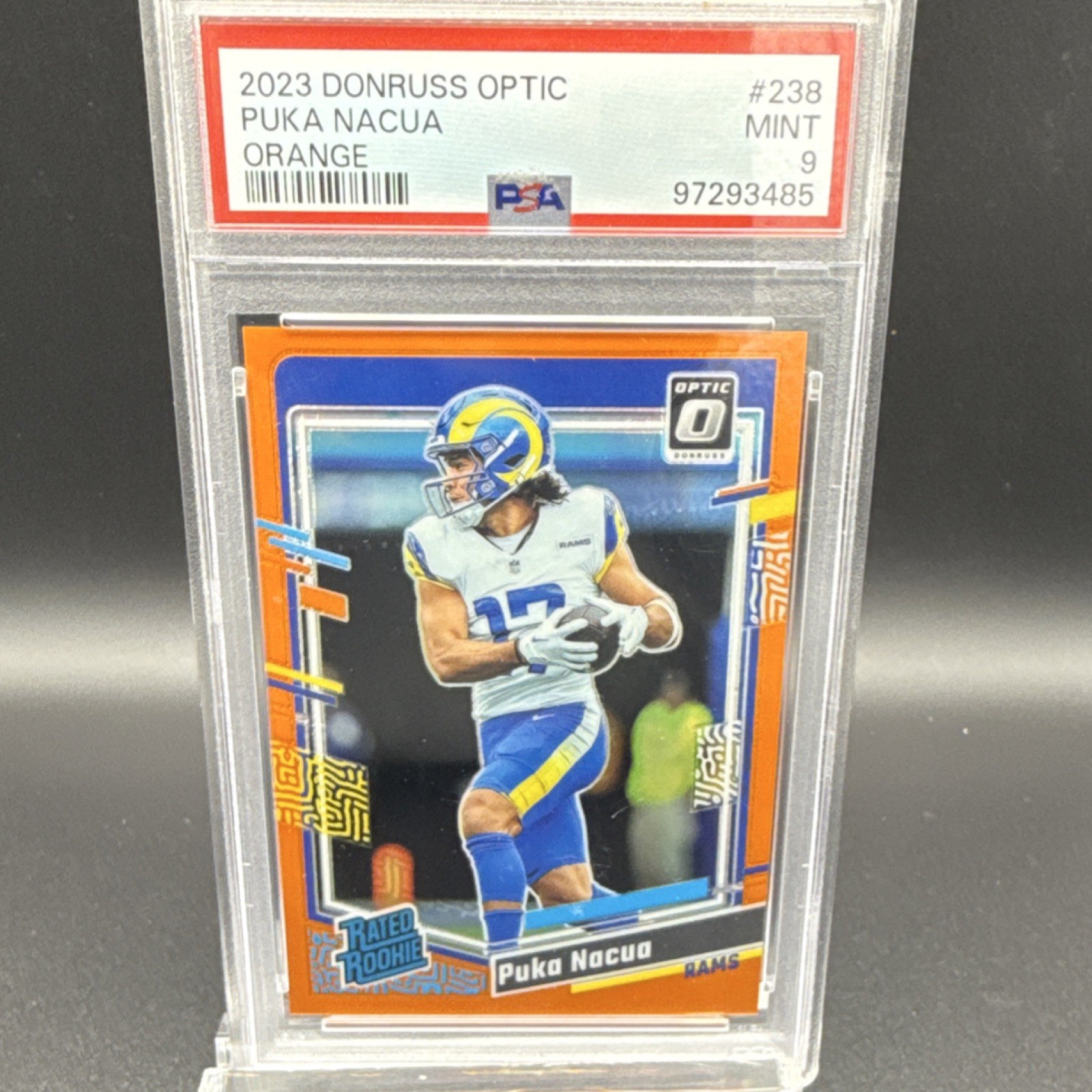 Panini 2023 Donruss Optic Rated Rookie Puka Nacua #238 Orange Prizm /249 PSA 9
