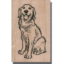 Mounted Rubber Stamp, Cute Smiling Dog, Happy Sitting Animal Retriever Pup sm wm