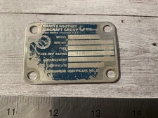 ORIGINAL VINTAGE PRATT WHITNEY JT9D 747 AIRLINER ENGINE AIRCRAFT DATA NAME PLATE