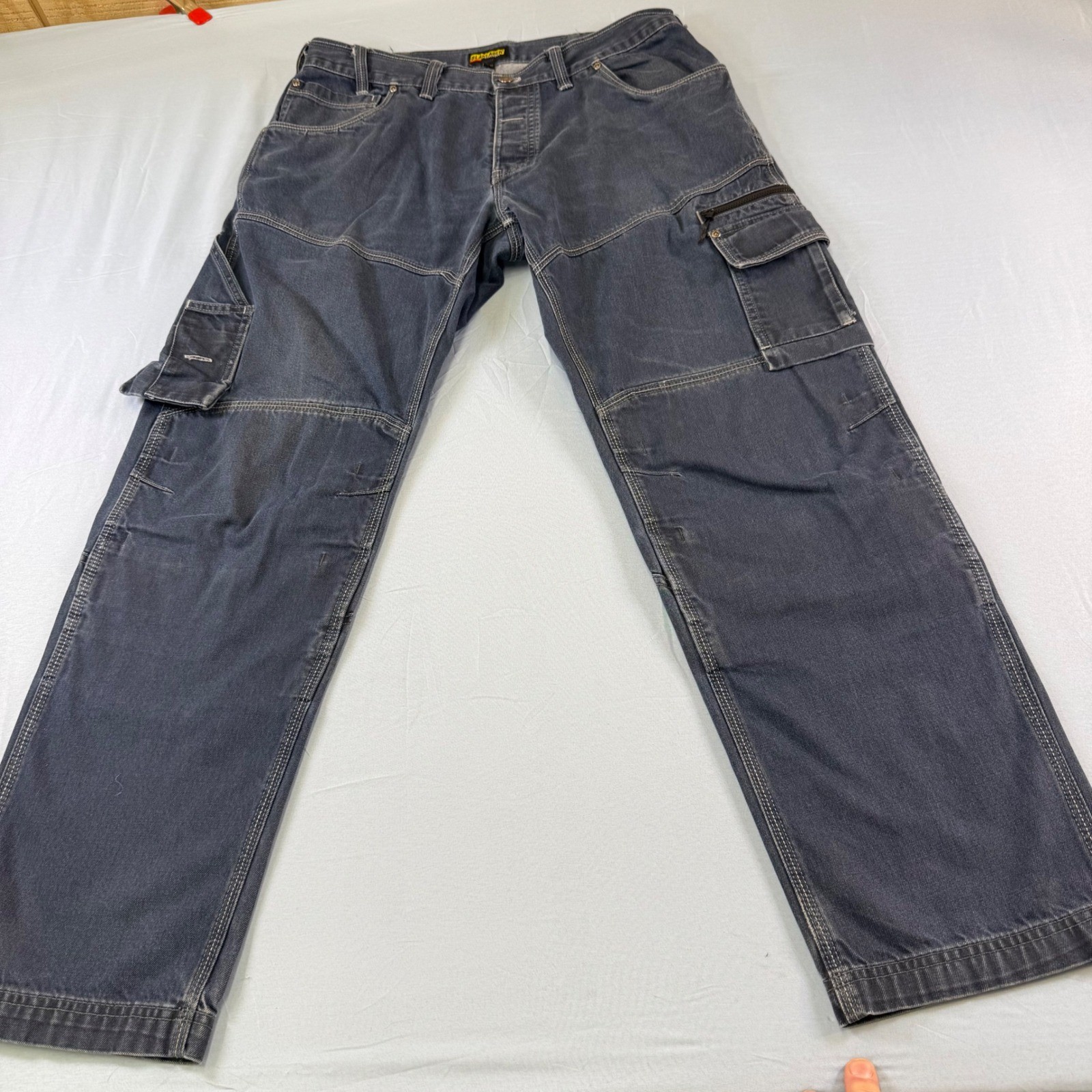 Blaklader Workwear 1959 Mens Blue Denim Cargo Utility Pants 36x32 Button Fly WOW