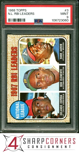 1968 Topps #3 Orlando Cepeda - Roberto Bob Clemente - Hank Aaron Hof PSA 9