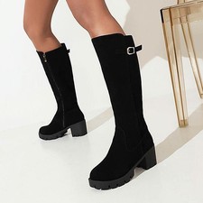 Women's Riding Boots Buckle Strap Side Zip Knee High Boots